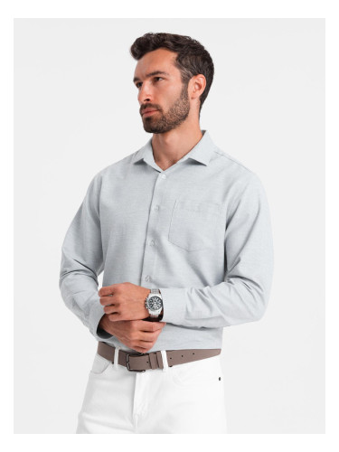 Ombre Men's shirt with pocket REGULAR FIT - light grey melange