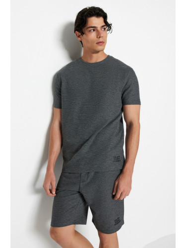 Trendyol Anthracite Regular Fit Textured Knitted Pajama Set with Shorts