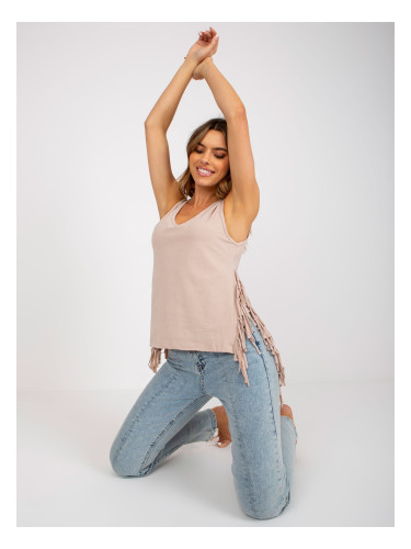 Beige cotton top with straps with slits