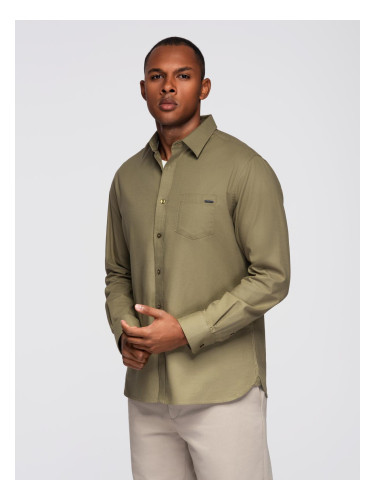 Ombre Men's cotton shirt with pocket REGULAR FIT - olive