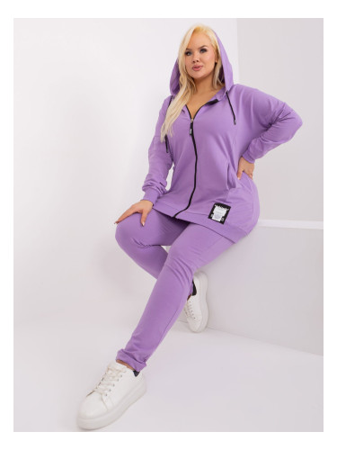 Light purple plus size set with zip-up sweatshirt