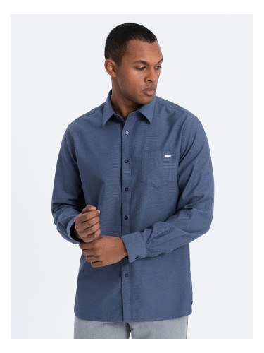 Ombre Men's cotton shirt with pocket REGULAR FIT - blue