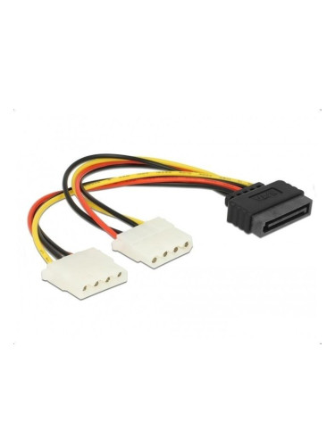 Захранващ кабел DeLock 65159, SATA 15pin(м) към 2x 4pin Molex(ж), 0.2m