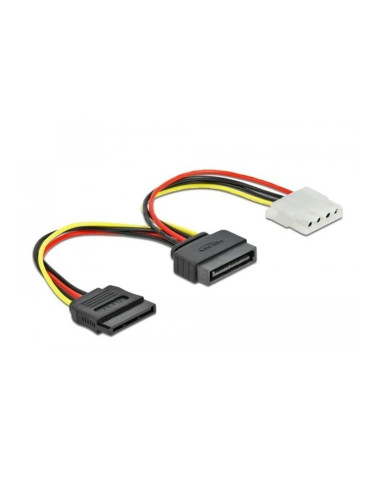 Захранващ кабел DeLock 65235, Molex 4pin(ж) към 2x SATA 15pin(м), 0.15m