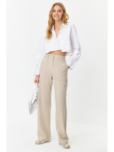 Trendyol Mink Cargo Wide Leg Contrast Stitch Detail Woven Trousers