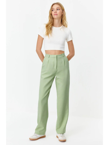 Trendyol Mint Straight/Straight Cut Pleated Woven Fabric Trousers