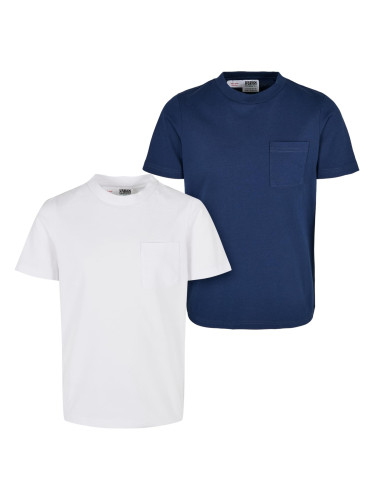 Boys' Basic T-Shirt Organic Cotton, 2 Packs, White/Navy Blue