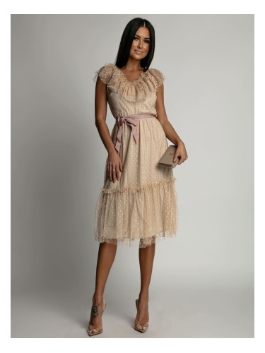 Tulle dress with a neckline on the back, beige