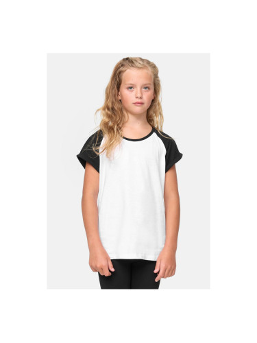 Girls' contrasting raglan T-shirt white/black
