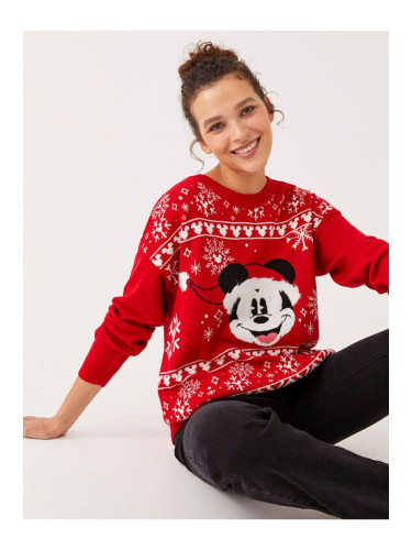 LC Waikiki Crew Neck Mickey Mouse Printed Long Sleeve Women's Knitwear Sweater