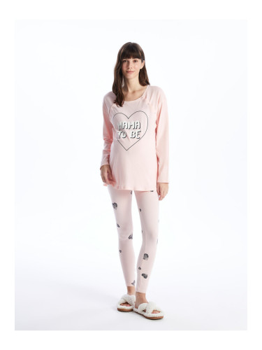 LC Waikiki LCW DREAM Crew Neck Printed Long Sleeve Maternity Pajamas Set