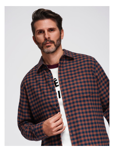 Ombre Men's checkered flannel shirt - navy blue and black