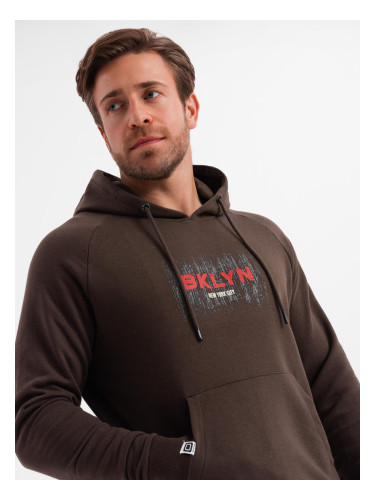 Ombre Men's Classic Printed Kangaroo Sweatshirt - Dark Brown