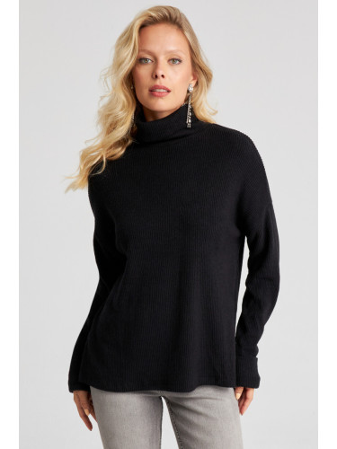 Cool & Sexy Women's Black Turtleneck Ribbed Knitwear Sweater
