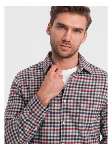 Ombre Men's checkered flannel shirt - navy blue and red