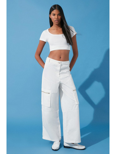 Trendyol White Zipper Detailed High Waist Wide Leg Jeans