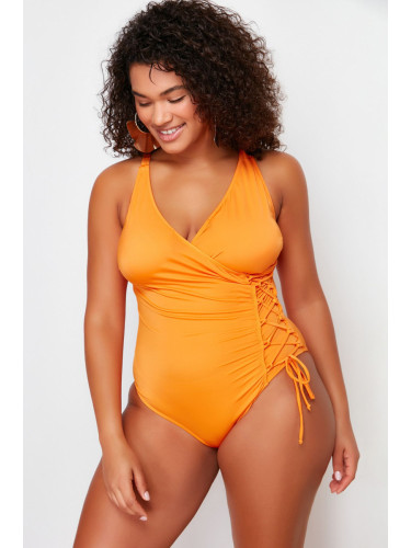 Trendyol Curve Orange Double Breasted Tie Detail Plus Size Swimsuit
