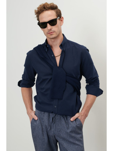 AC&Co / Altınyıldız Classics Men's Dark Navy Blue Slim Fit Slim Fit Buttoned Collar Cotton Oxford Shirt
