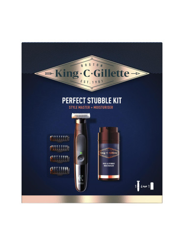 Gillette King C. Style Master Kit Подаръчен комплект тример за брада Style Master 1 бр + сменяеми приставки 4 бр + хидратиращ крем King C Gillette 100 ml