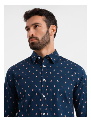 Ombre Men's cotton patterned SLIM FIT shirt - ink