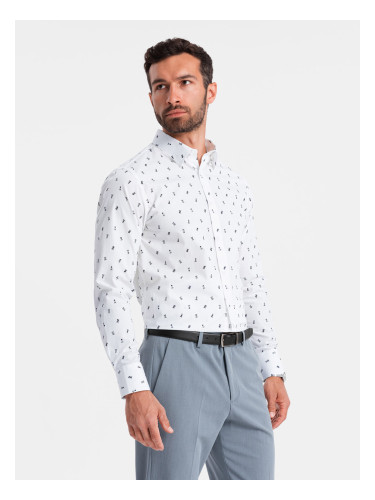 Ombre Men's SLIM FIT patterned cotton shirt - white