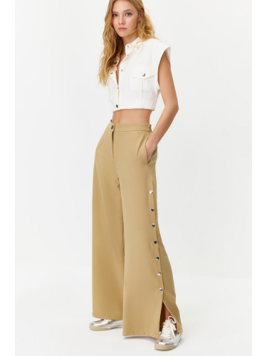 Trendyol Beige Wide Leg/Wide Leg Side Buttoned Woven Fabric Trousers