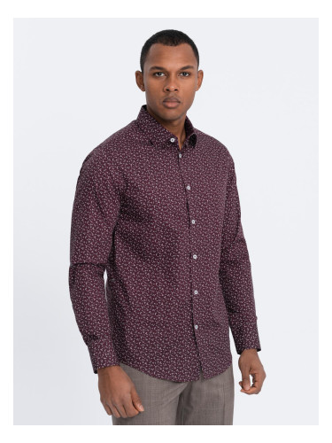 Ombre Men's cotton patterned SLIM FIT shirt - maroon