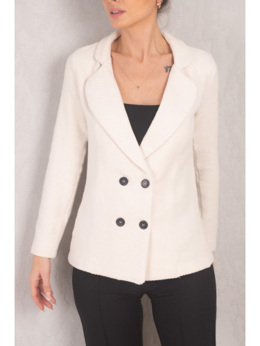 armonika Women's White Stripe Patterned Four-Button Stash Jacket