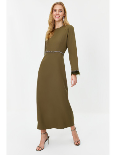 Trendyol Khaki Stone and Cuff Detail Evening Dress