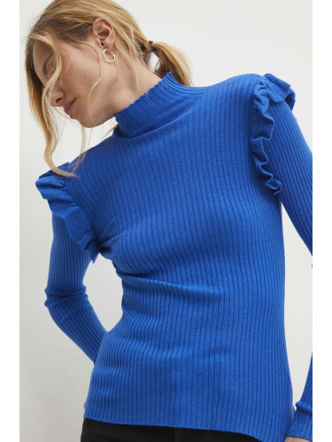 Пуловер Answear Lab дамски в синьо от лека материя с ниско поло