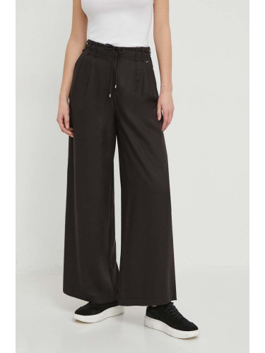 Панталон Pepe Jeans ATENEA в черно с широка каройка, с висока талия