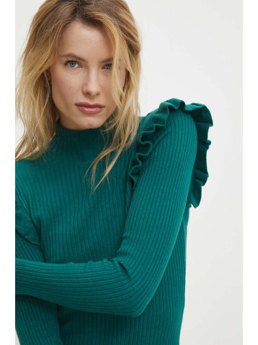 Пуловер Answear Lab дамски в зелено от лека материя с ниско поло