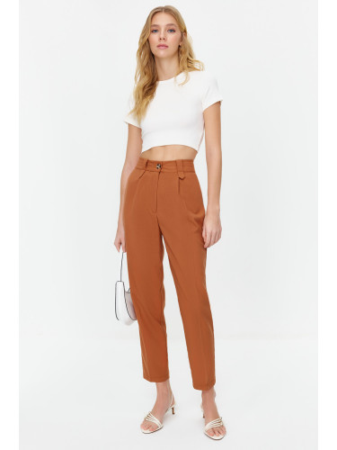 Trendyol Brown Carrot High Waist Polyviscose Woven Fabric Trousers