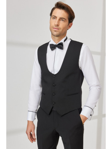 ALTINYILDIZ CLASSICS Men's Black Slim Fit Slim Fit U-neck Patterned Classic Vest