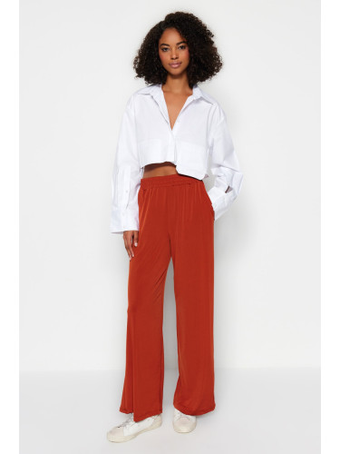Trendyol Cinnamon Wide Leg/Casual Fit High Waist Stretchy Knitted Pants