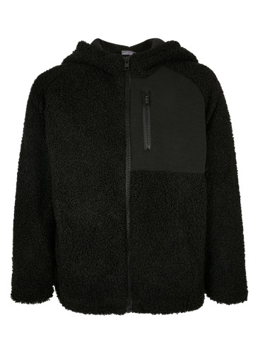 Boys' Sherpa Jacket with Zipper Hood, Black