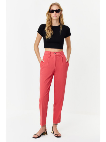 Trendyol Fuchsia Carrot High Waist Polyviscose Woven Fabric Trousers