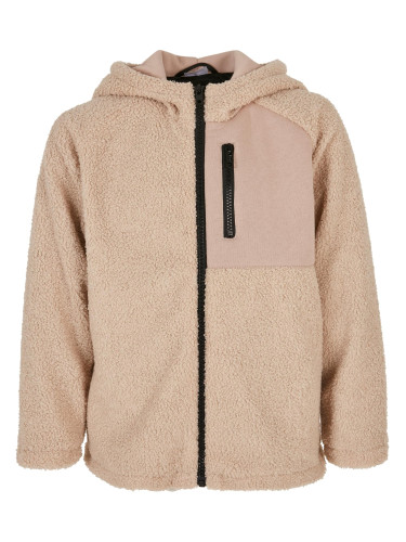 Sherpa boys' jacket with darksand zipper hood