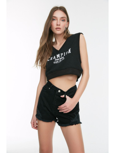 Trendyol Black Ripped Mini Denim Shorts