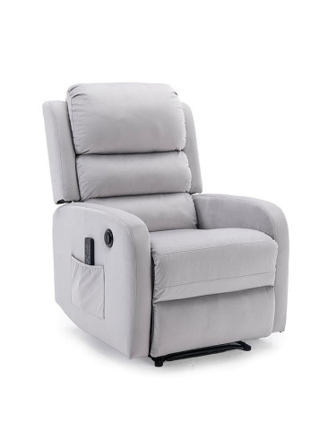 Кадифено кресло с функция масаж - светло сиво