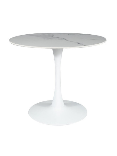 Кръгла маса - бял мрамор/бяло