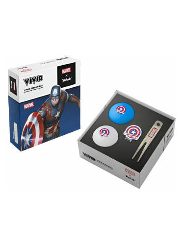 Volvik Marvel Captain America 2 Pack Golf Balls Plus Marker and Pitchfork