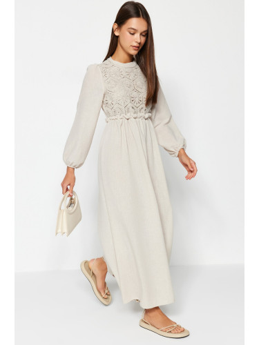 Trendyol Stone Guipure/Scallop Detailed Woven Dress