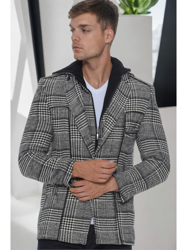 K7535 DEWBERRY MEN'S COAT-LIGHT PLAID BLACK