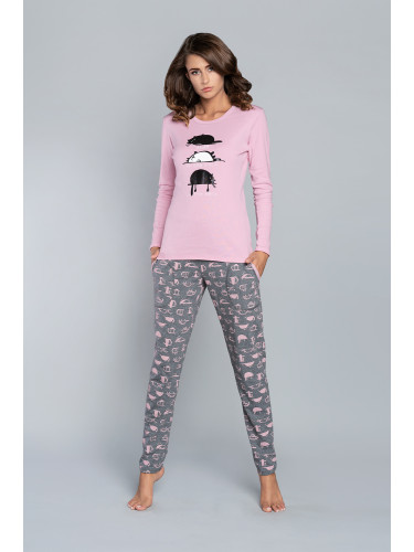 Pyjamas Dima long sleeves, long trousers - print pink/medium melange