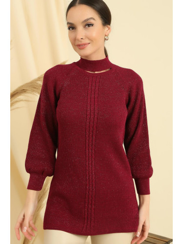 By Saygı Decollete Decollete Hair Braided Pattern Plus Size Sports Tunic Sweater