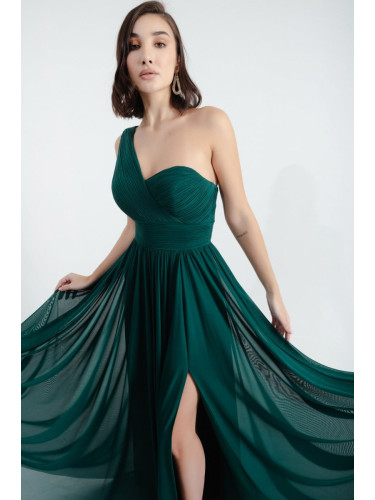 Lafaba Women's Emerald Green One-Shoulder Slit Long Evening Dress