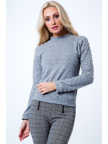 Light grey turtleneck with pearls
