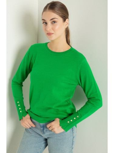 Lafaba Women's Green Crew Neck Basic Knitwear Sweater