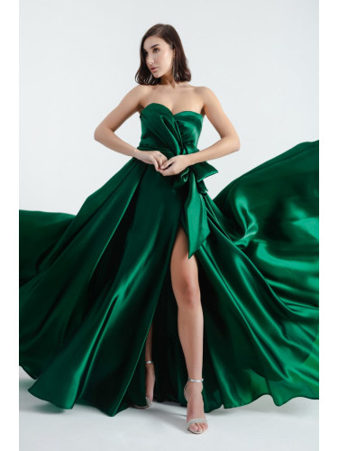 Lafaba Women's Emerald Green Strapless Slit Long Evening Dress